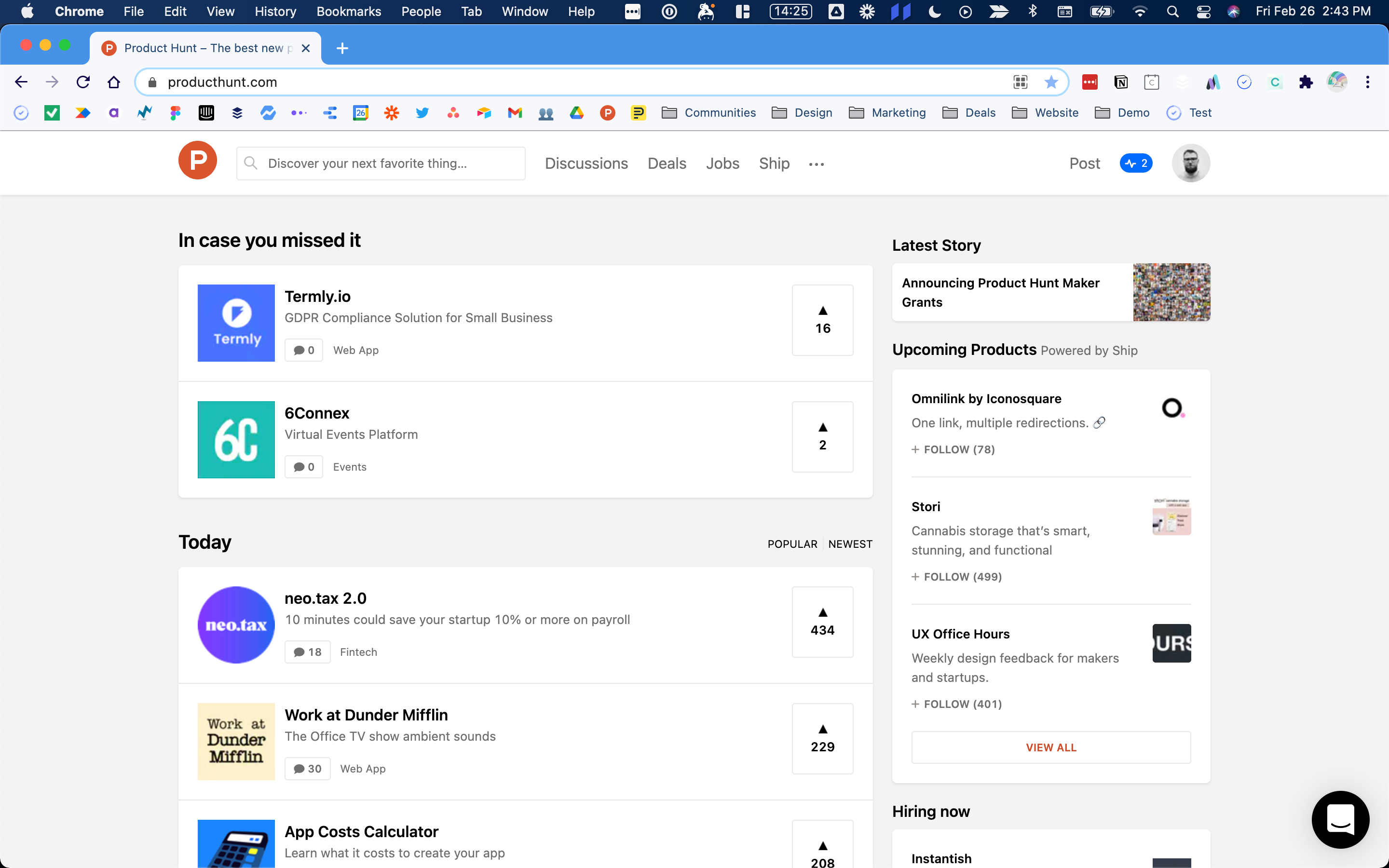 Product Hunt homepage